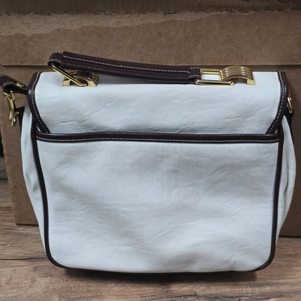 Capezio Vintage White Brown Two Tone Satchel Crossbody Bag Gold Hardware